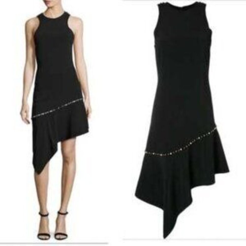 Black Asymmetric Hem Sleeveless Dress